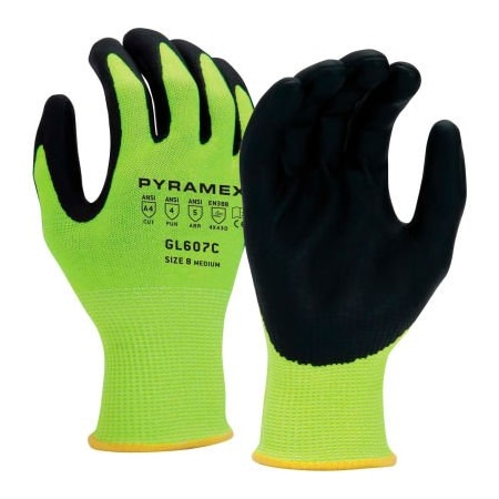 Foam-Nitrile Gloves, 13g HPPE HiVis Lime A4 Cut, Size Small - Pkg Qty 12